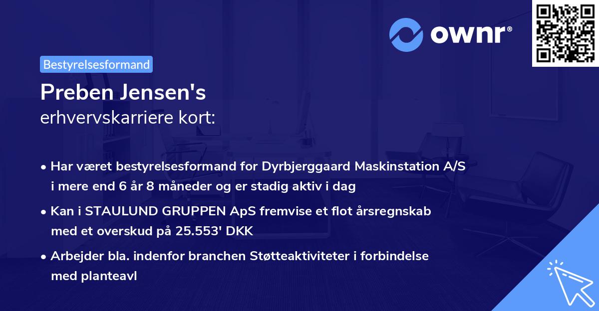 Preben Jensen's erhvervskarriere kort
