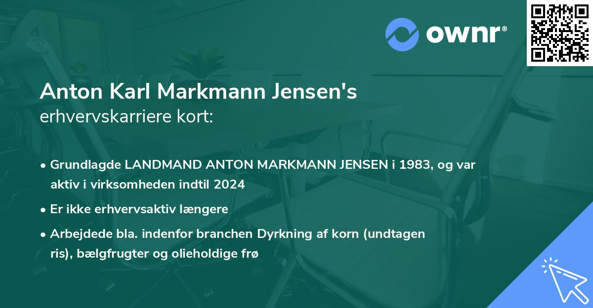 Anton Karl Markmann Jensen's erhvervskarriere kort