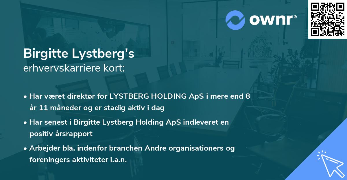 Birgitte Lystberg's erhvervskarriere kort