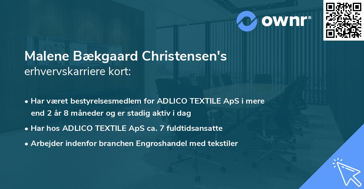 Malene Bækgaard Christensen's erhvervskarriere kort