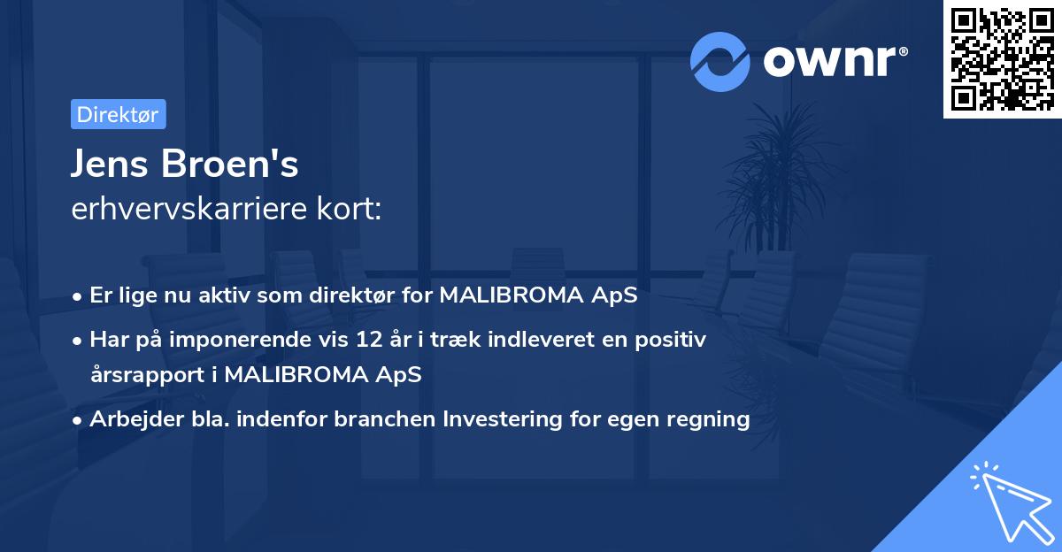 Jens Broen's erhvervskarriere kort