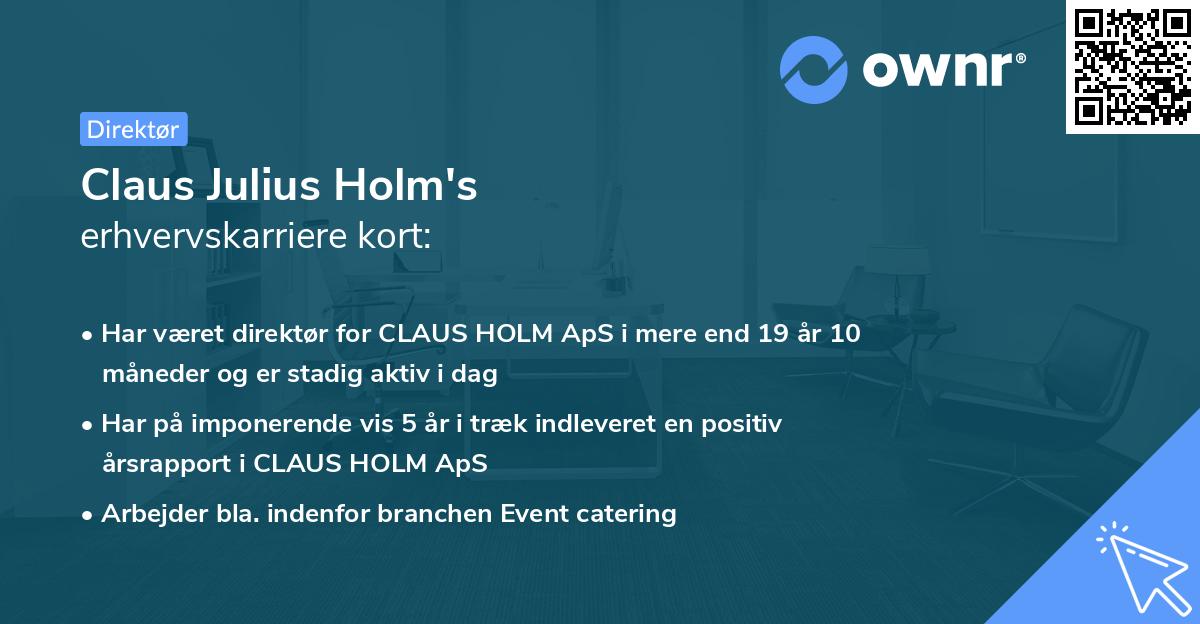 Claus Julius Holm's erhvervskarriere kort