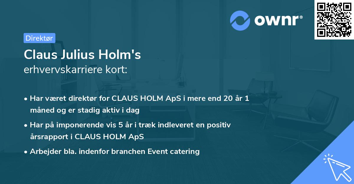 Claus Julius Holm's erhvervskarriere kort