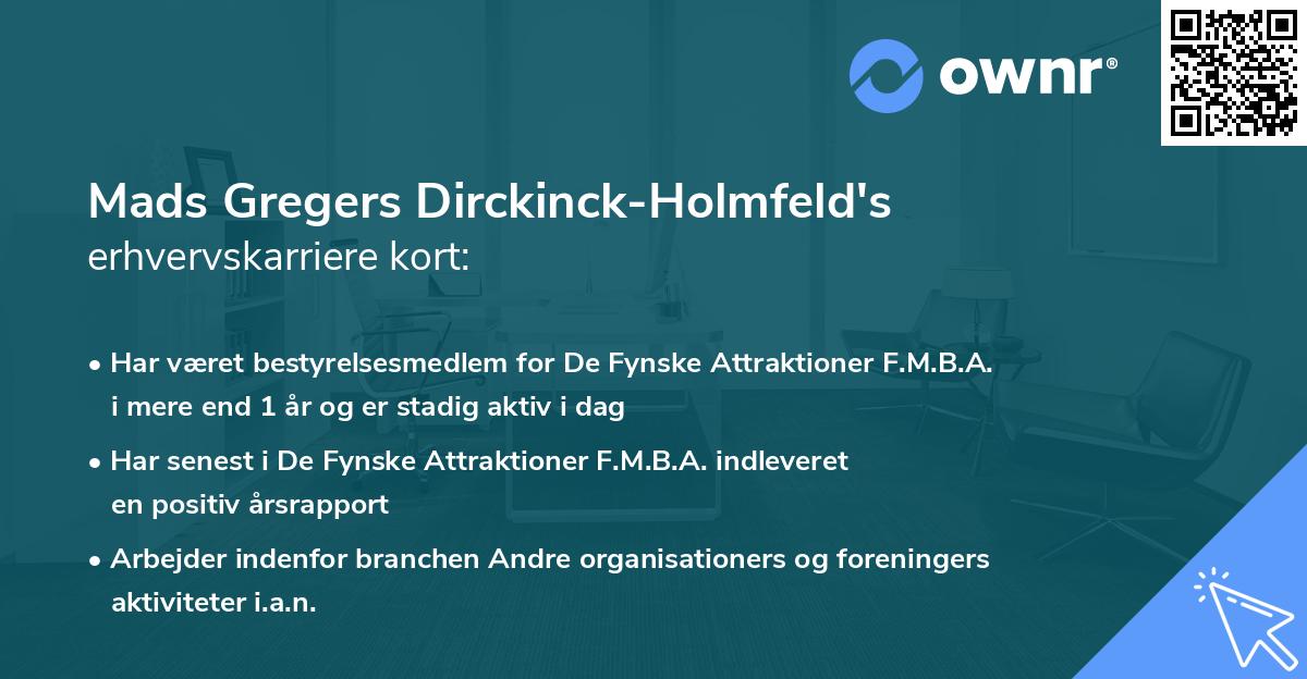 Mads Gregers Dirckinck-Holmfeld's erhvervskarriere kort