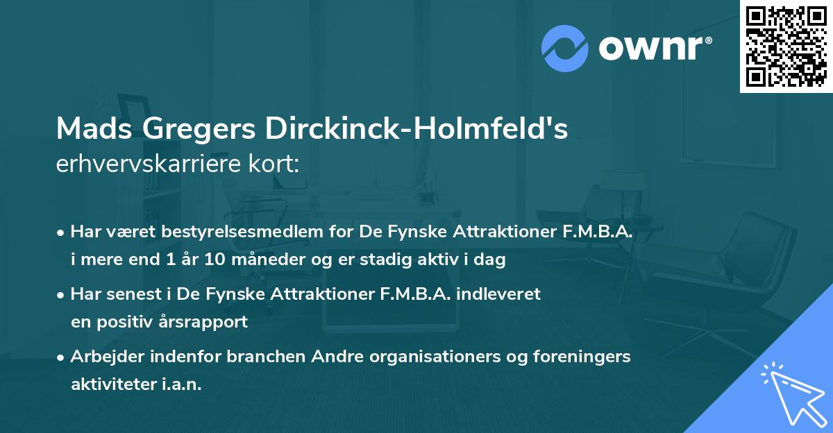 Mads Gregers Dirckinck-Holmfeld's erhvervskarriere kort