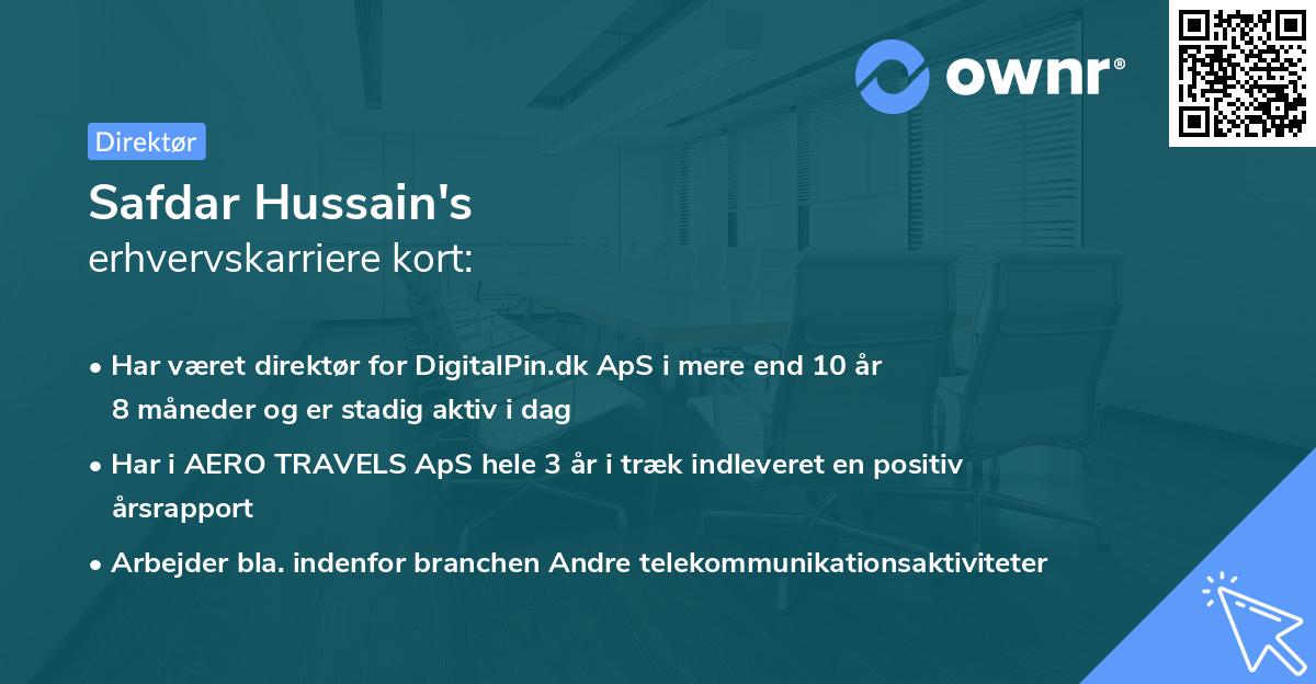 Safdar Hussain's erhvervskarriere kort