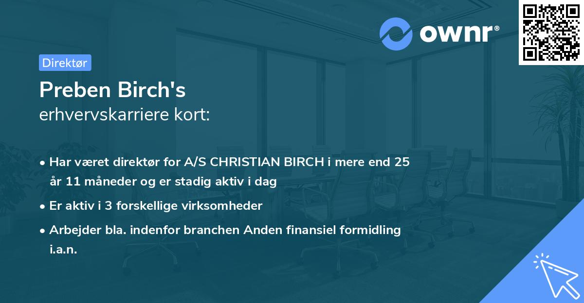 Preben Birch's erhvervskarriere kort
