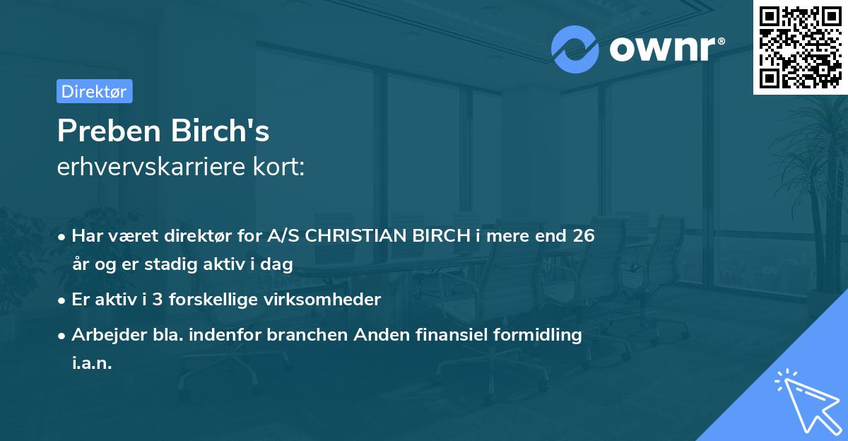 Preben Birch's erhvervskarriere kort