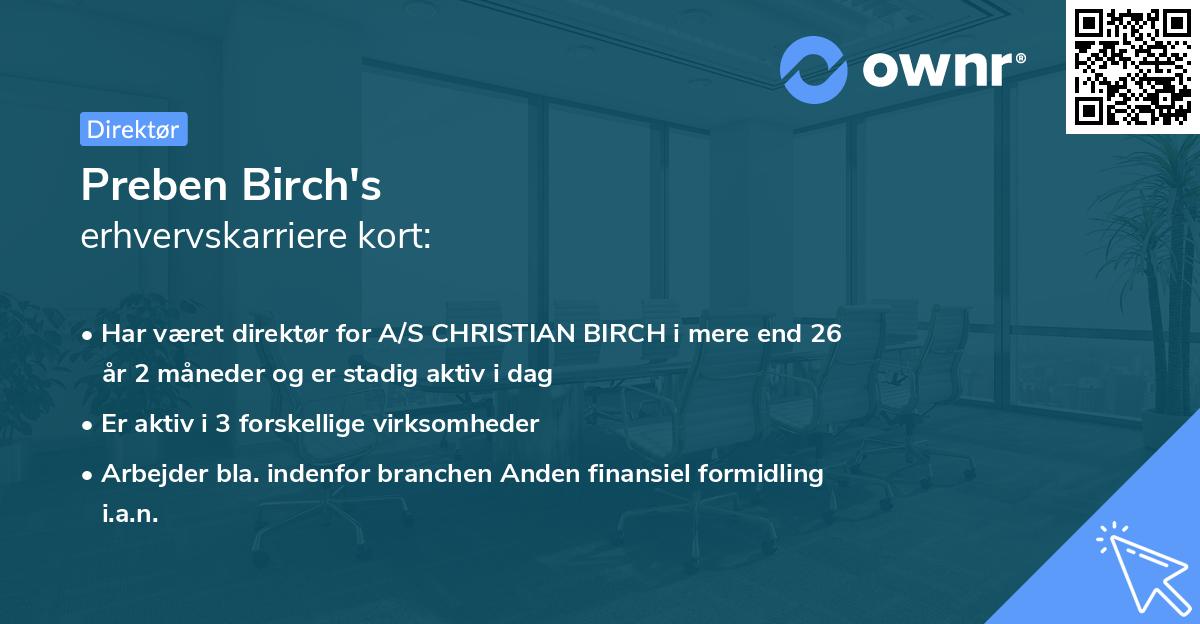 Preben Birch's erhvervskarriere kort