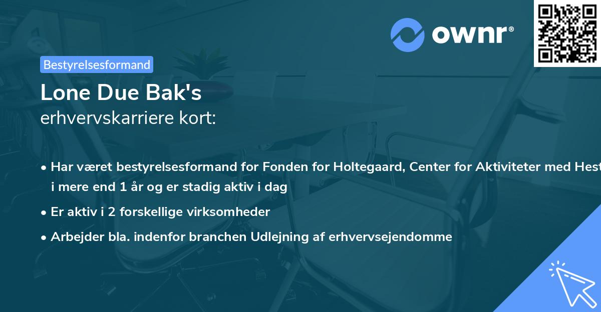 Lone Due Bak's erhvervskarriere kort