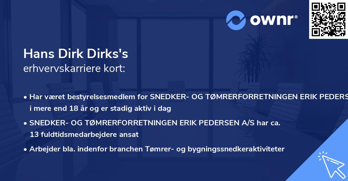 Hans Dirk Dirks's erhvervskarriere kort