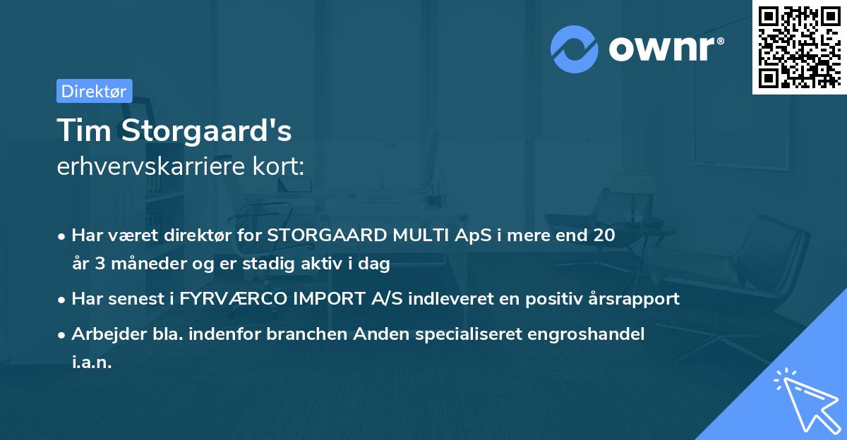 Tim Storgaard's erhvervskarriere kort