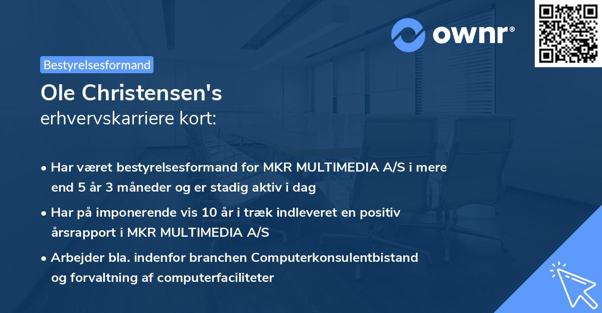 Ole Christensen's erhvervskarriere kort