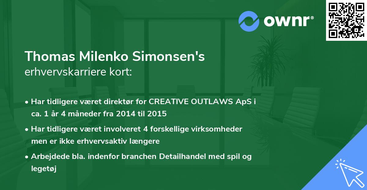 Thomas Milenko Simonsen's erhvervskarriere kort