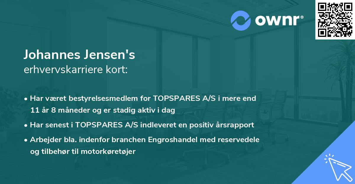 Johannes Jensen's erhvervskarriere kort