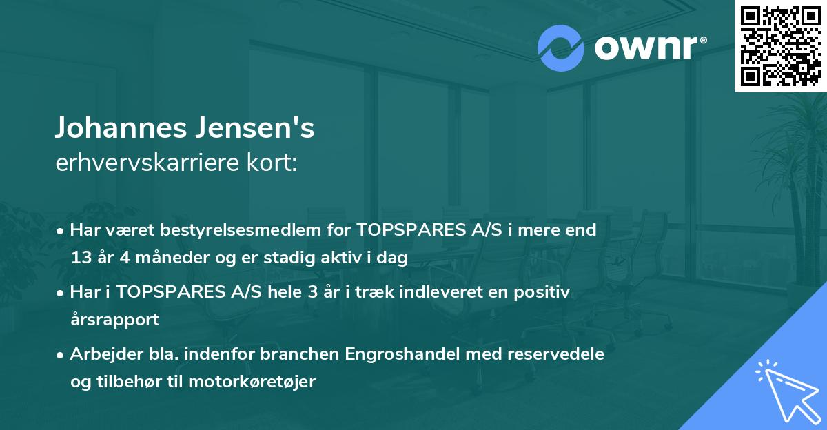 Johannes Jensen's erhvervskarriere kort