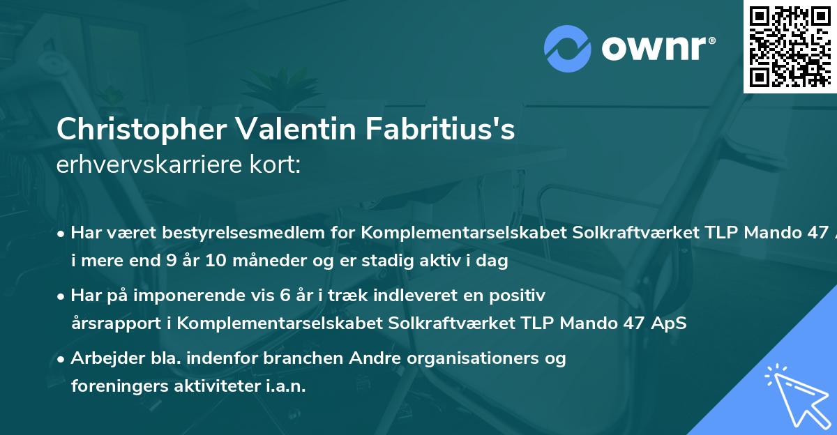 Christopher Valentin Fabritius's erhvervskarriere kort