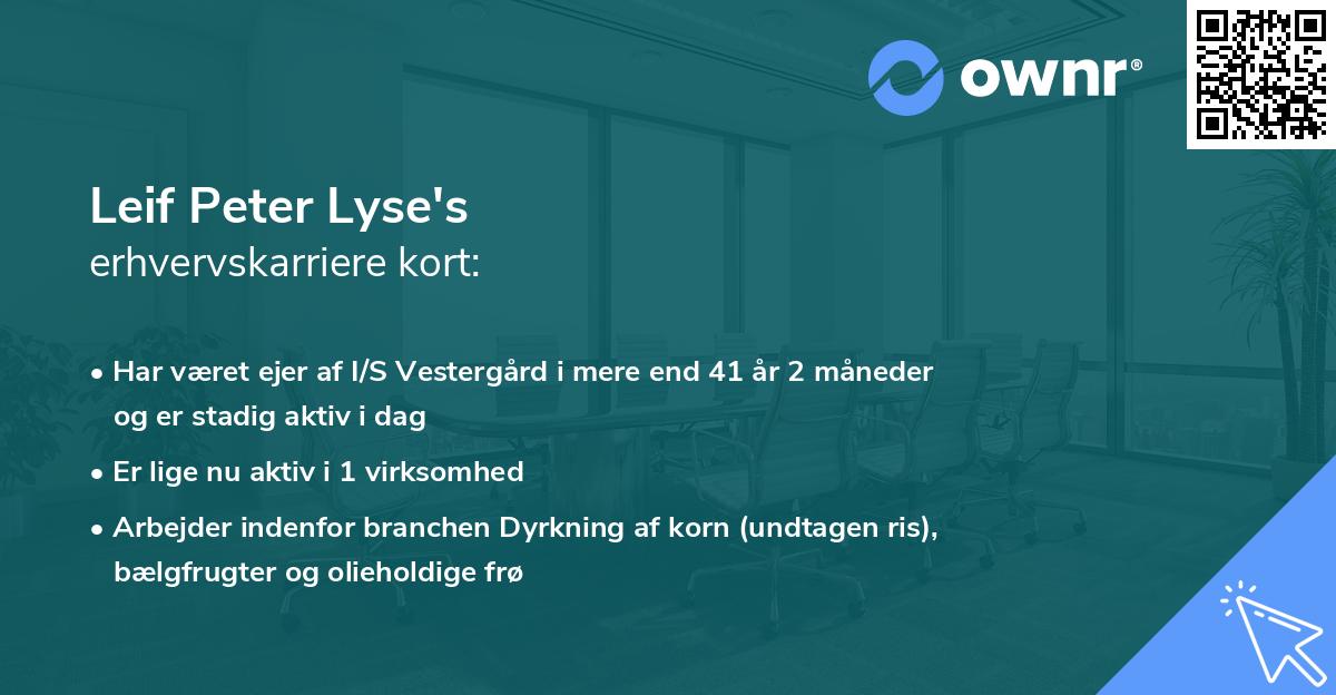 Leif Peter Lyse's erhvervskarriere kort