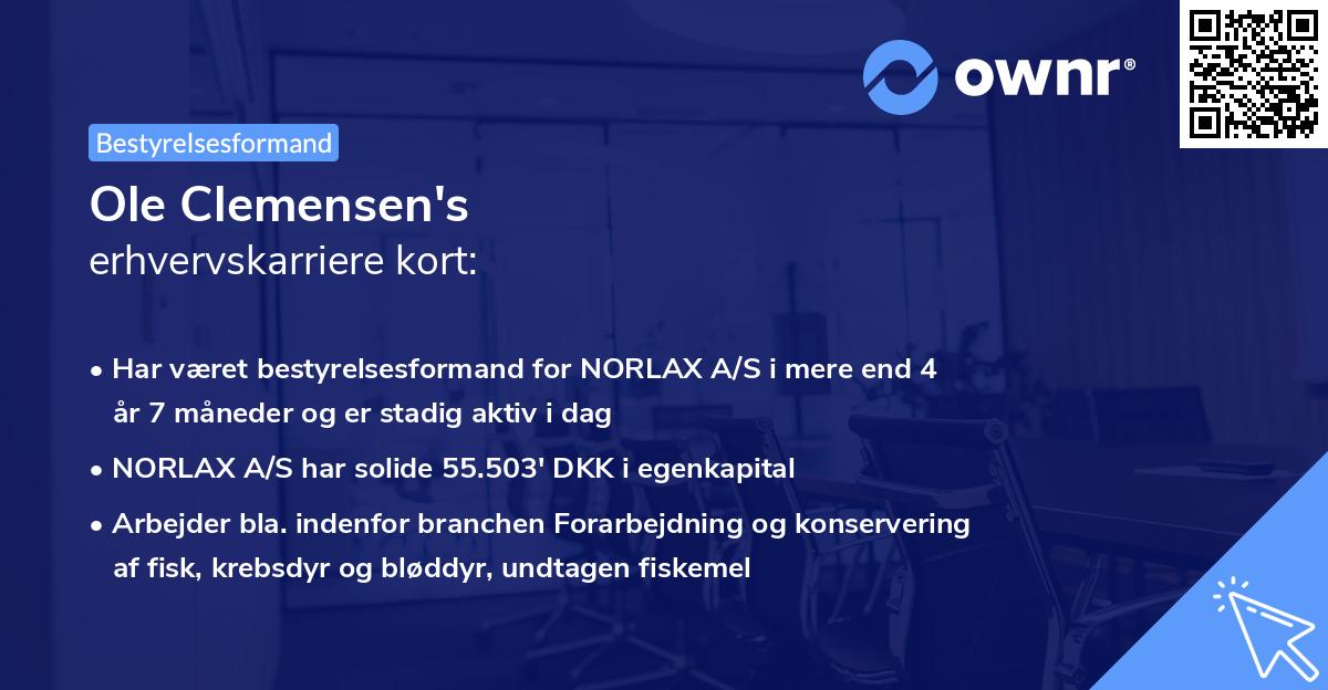 Ole Clemensen's erhvervskarriere kort