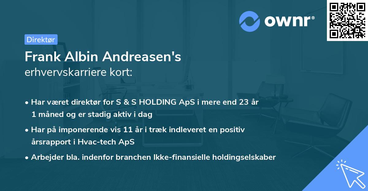 Frank Albin Andreasen's erhvervskarriere kort