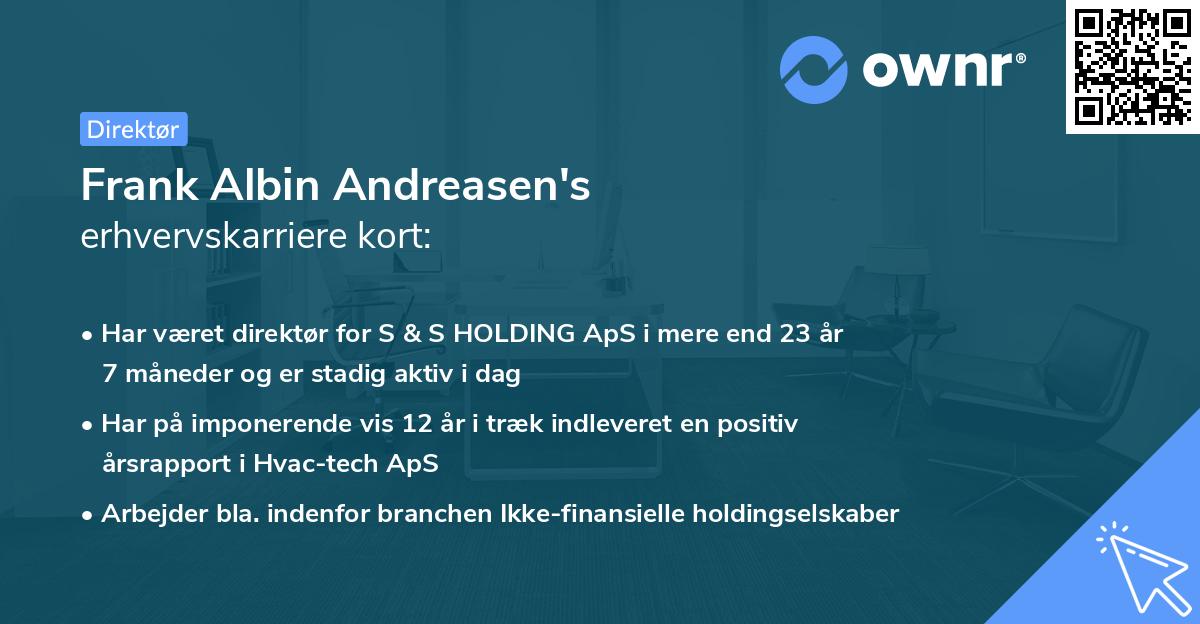 Frank Albin Andreasen's erhvervskarriere kort