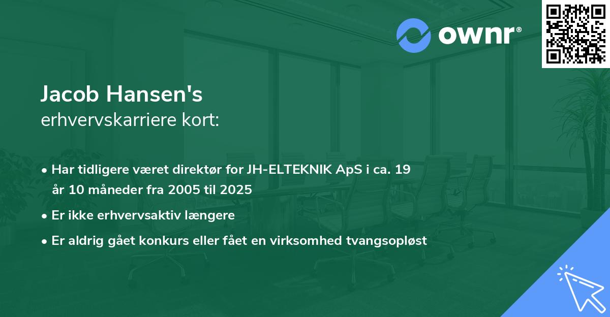 Jacob Hansen's erhvervskarriere kort
