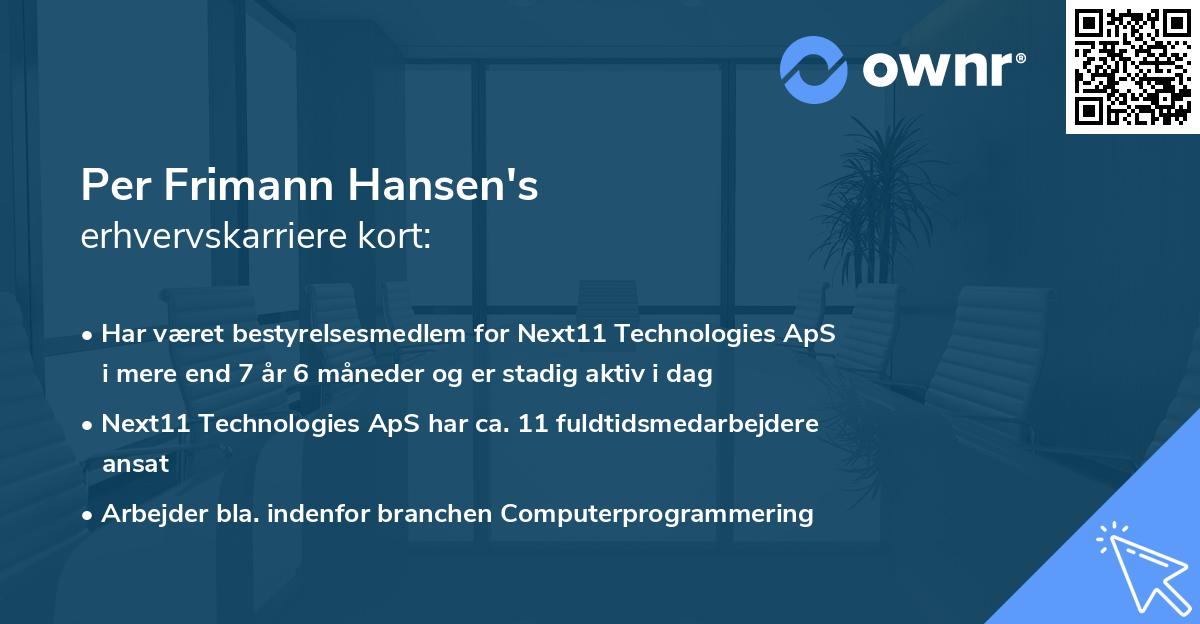 Per Frimann Hansen's erhvervskarriere kort