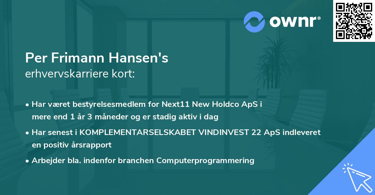 Per Frimann Hansen's erhvervskarriere kort
