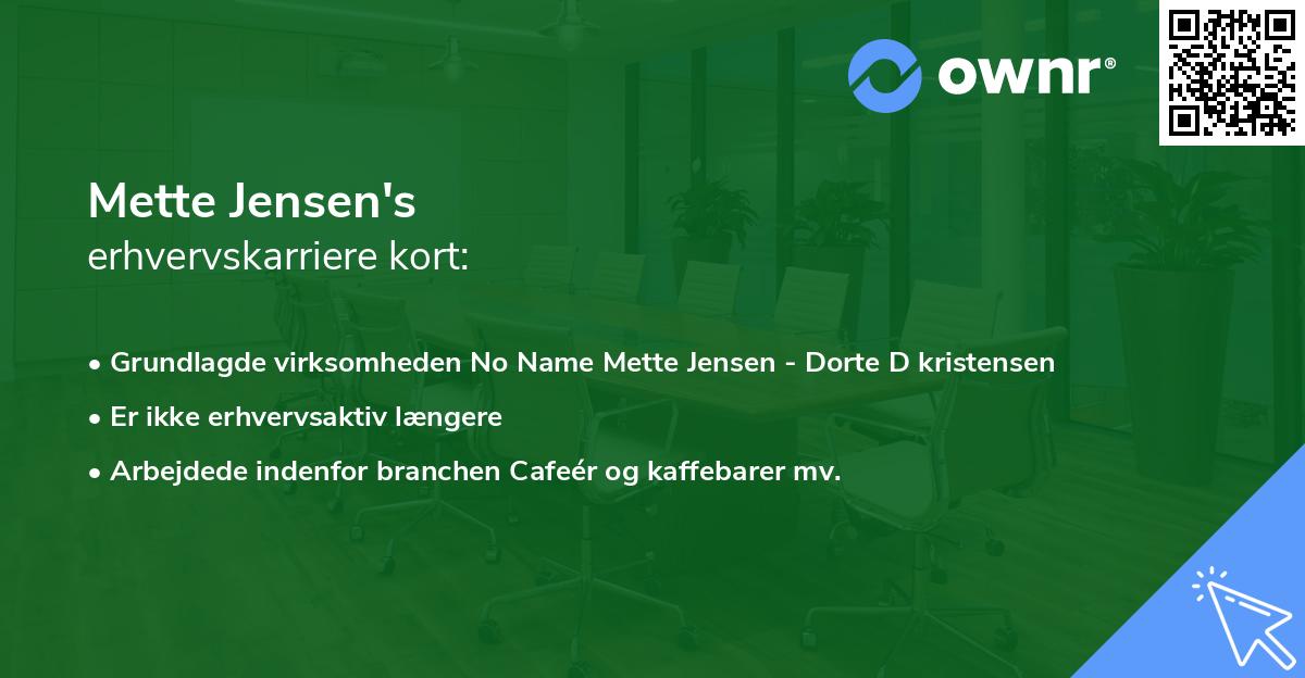 Mette Jensen's erhvervskarriere kort