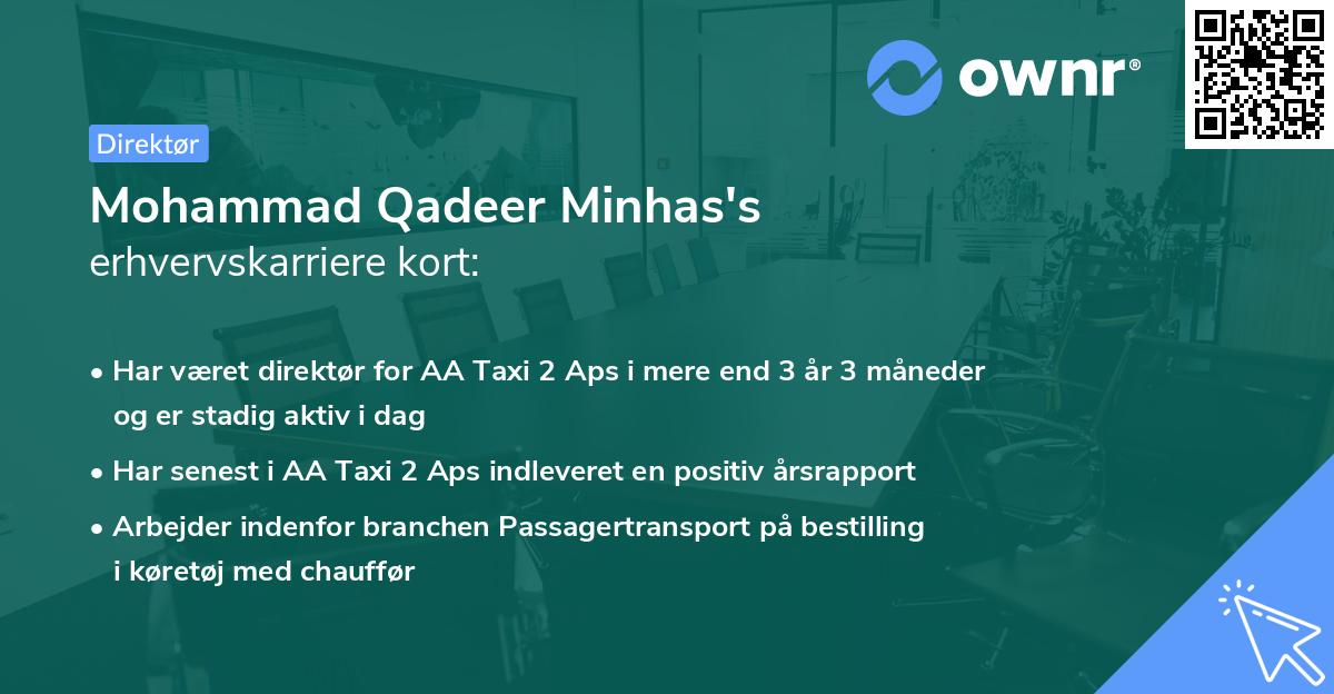 Mohammad Qadeer Minhas's erhvervskarriere kort