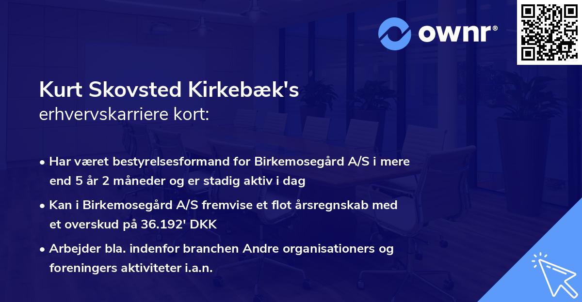 Kurt Skovsted Kirkebæk's erhvervskarriere kort