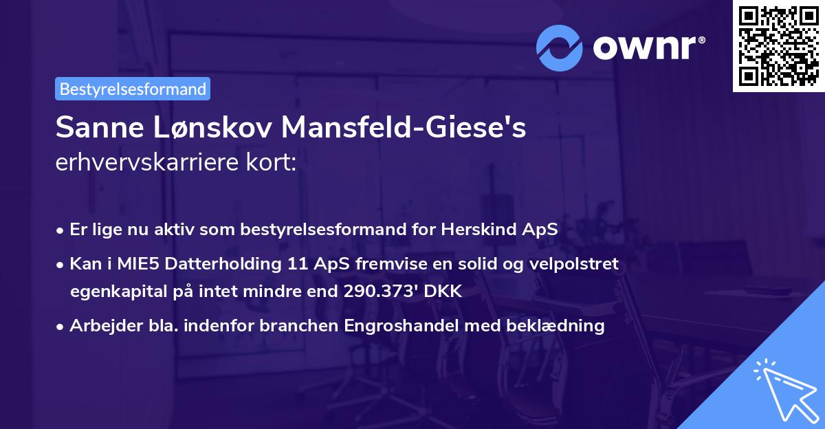 Sanne Lønskov Mansfeld-Giese's erhvervskarriere kort