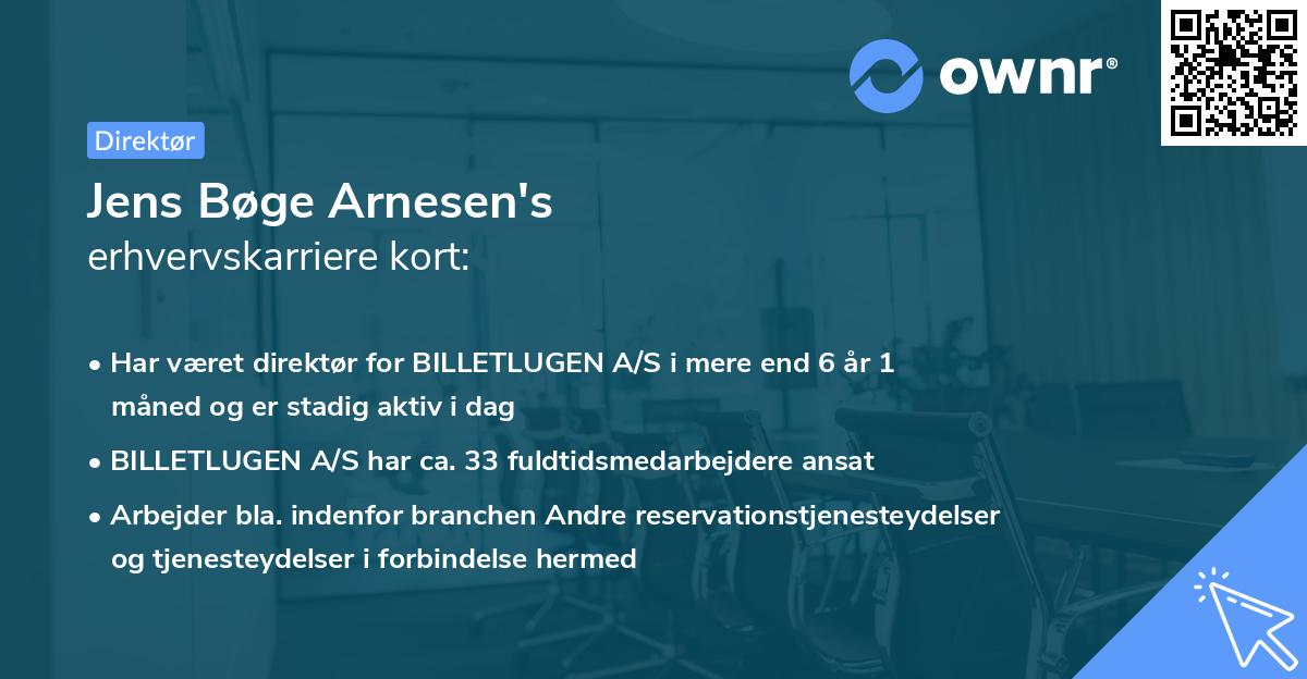 Jens Bøge Arnesen's erhvervskarriere kort