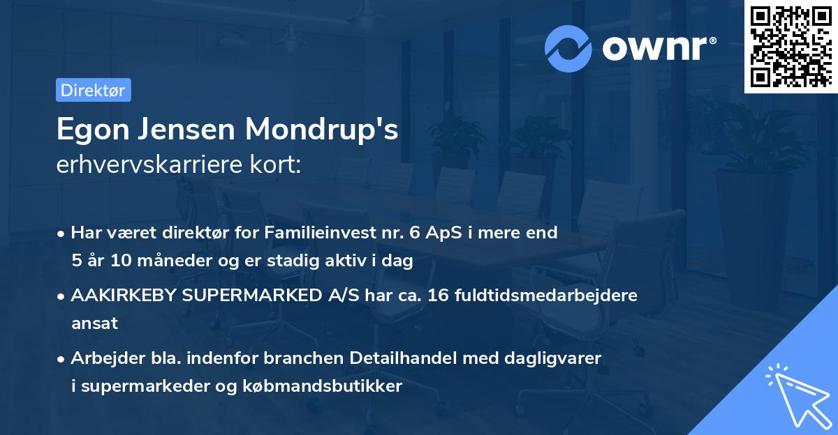 Egon Jensen Mondrup's erhvervskarriere kort