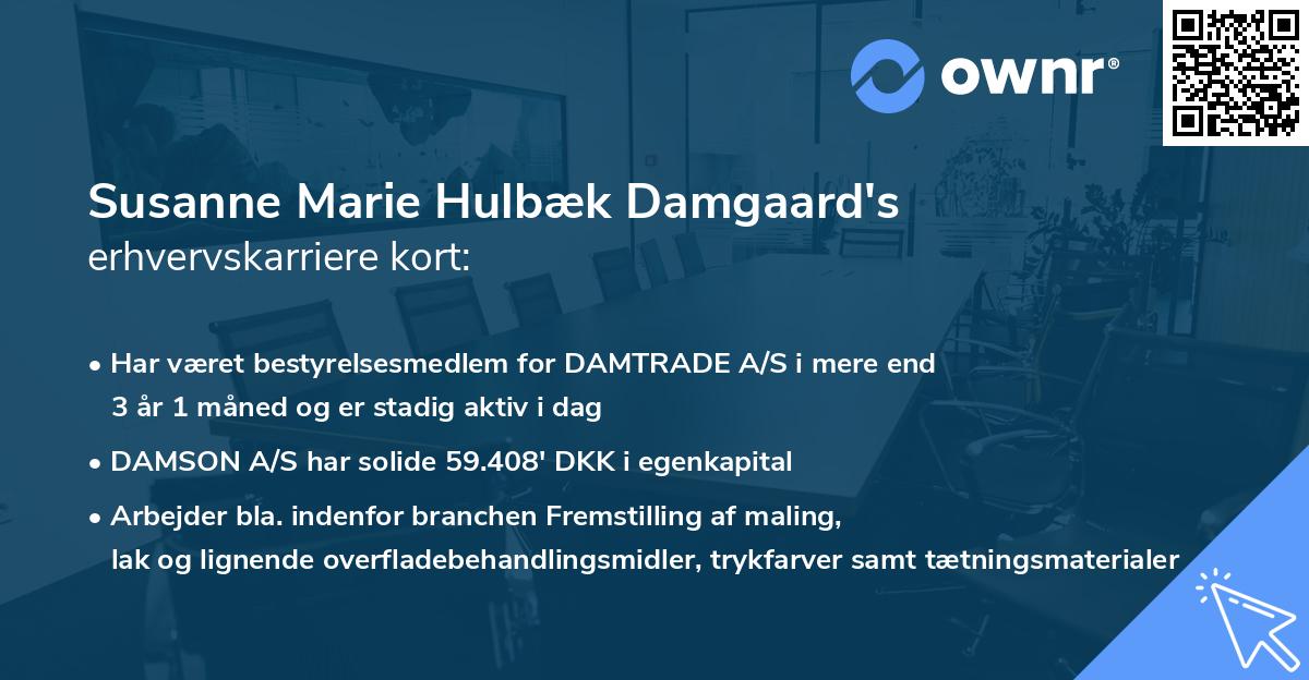 Susanne Marie Hulbæk Damgaard's erhvervskarriere kort