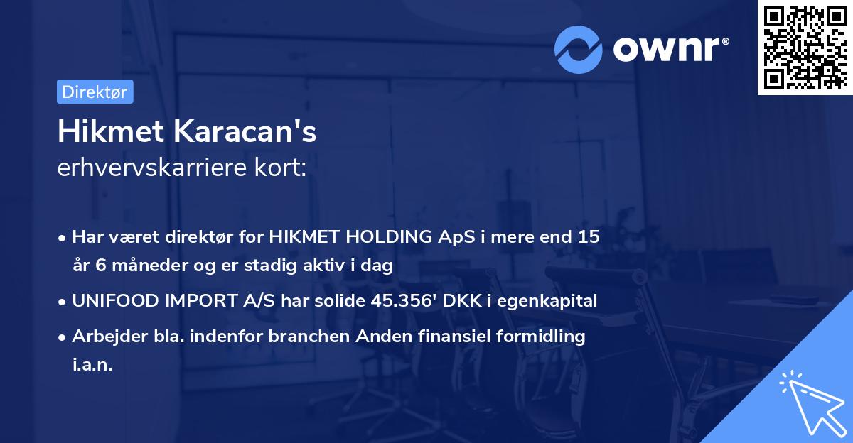 Hikmet Karacan's erhvervskarriere kort