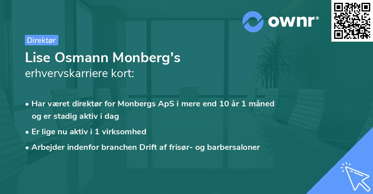 Lise Osmann Monberg's erhvervskarriere kort