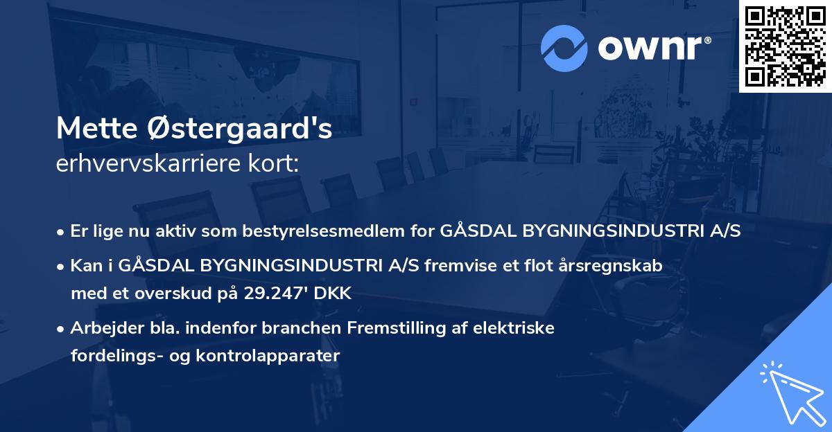 Mette Østergaard's erhvervskarriere kort