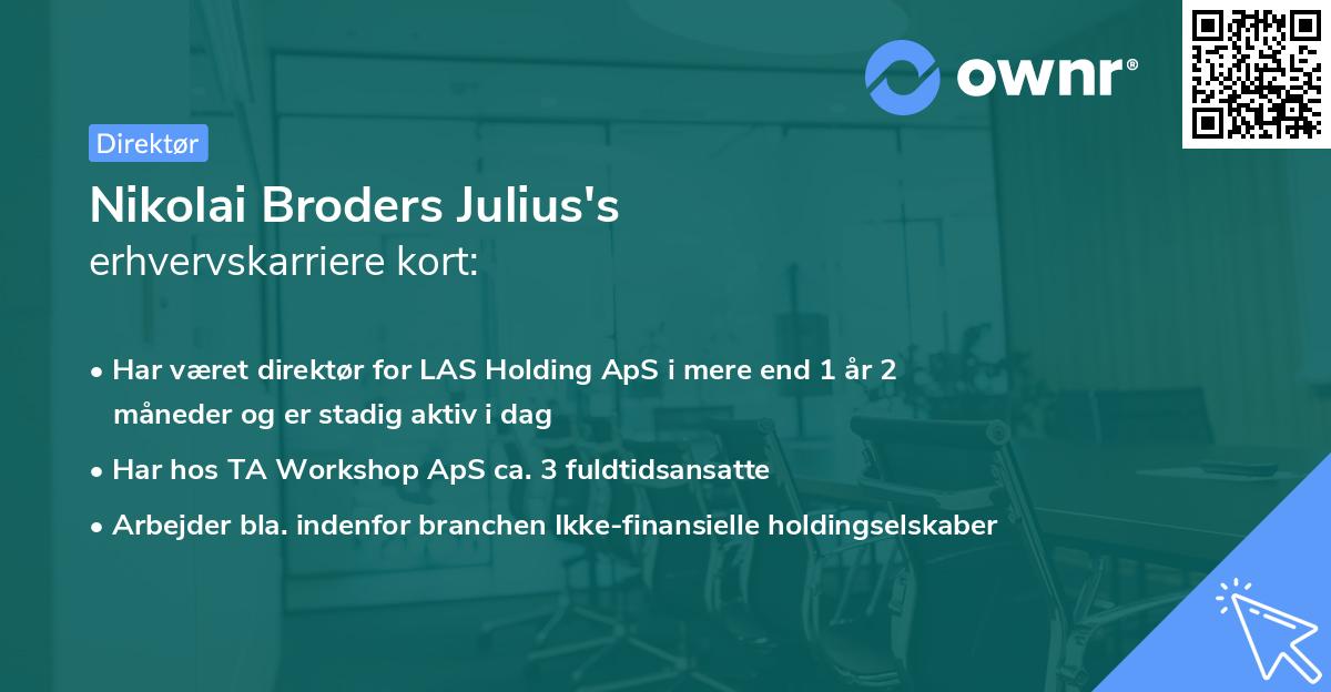 Nikolai Broders Julius's erhvervskarriere kort