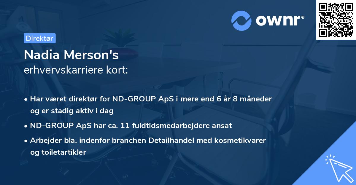 Nadia Merson's erhvervskarriere kort