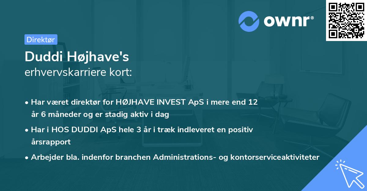 Duddi Højhave's erhvervskarriere kort