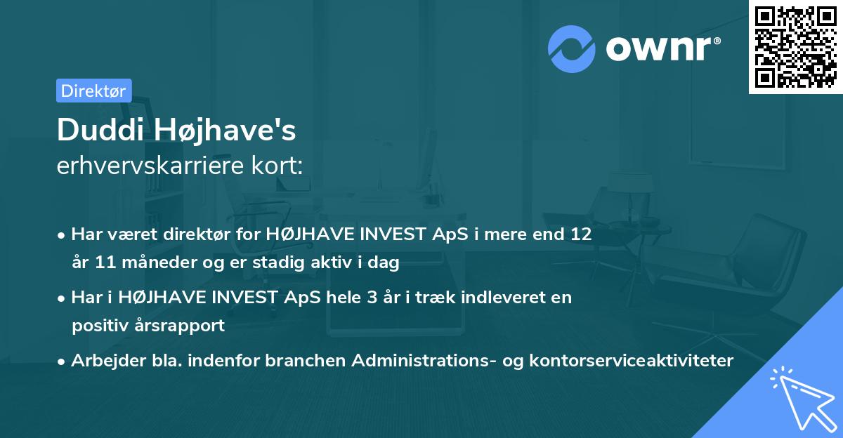 Duddi Højhave's erhvervskarriere kort