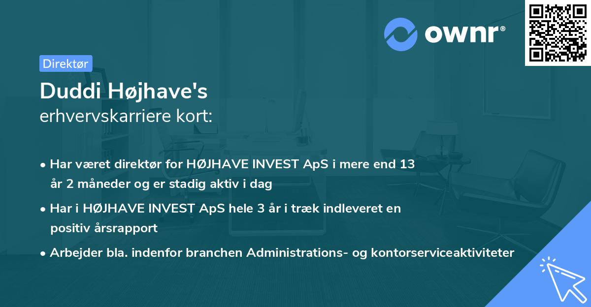 Duddi Højhave's erhvervskarriere kort