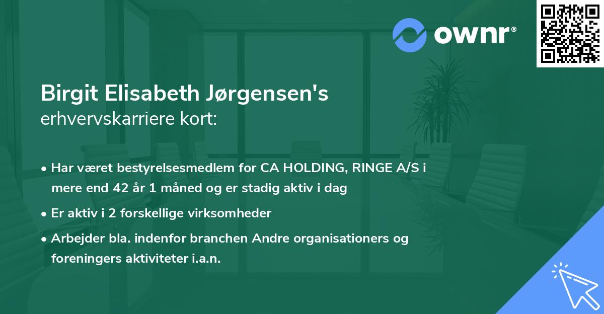 Birgit Elisabeth Jørgensen's erhvervskarriere kort