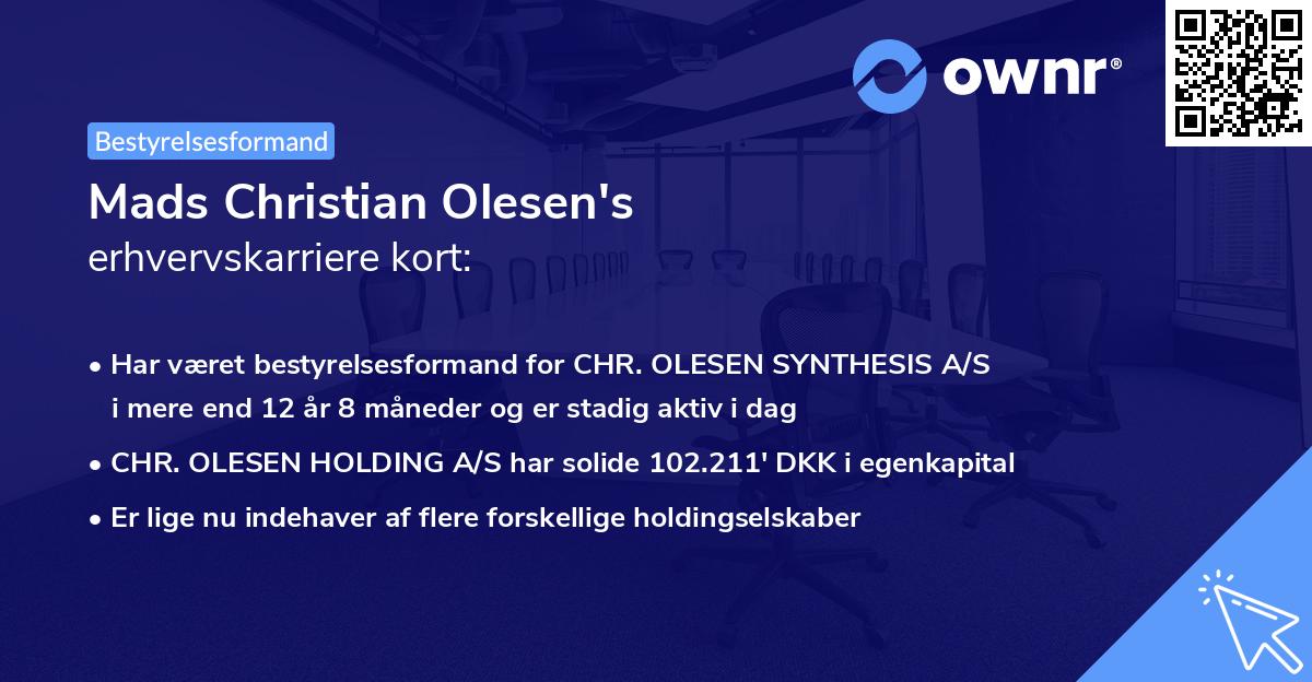 Mads Christian Olesen's erhvervskarriere kort