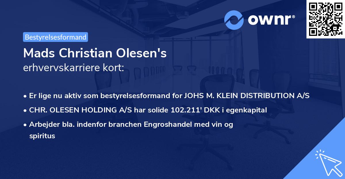 Mads Christian Olesen's erhvervskarriere kort