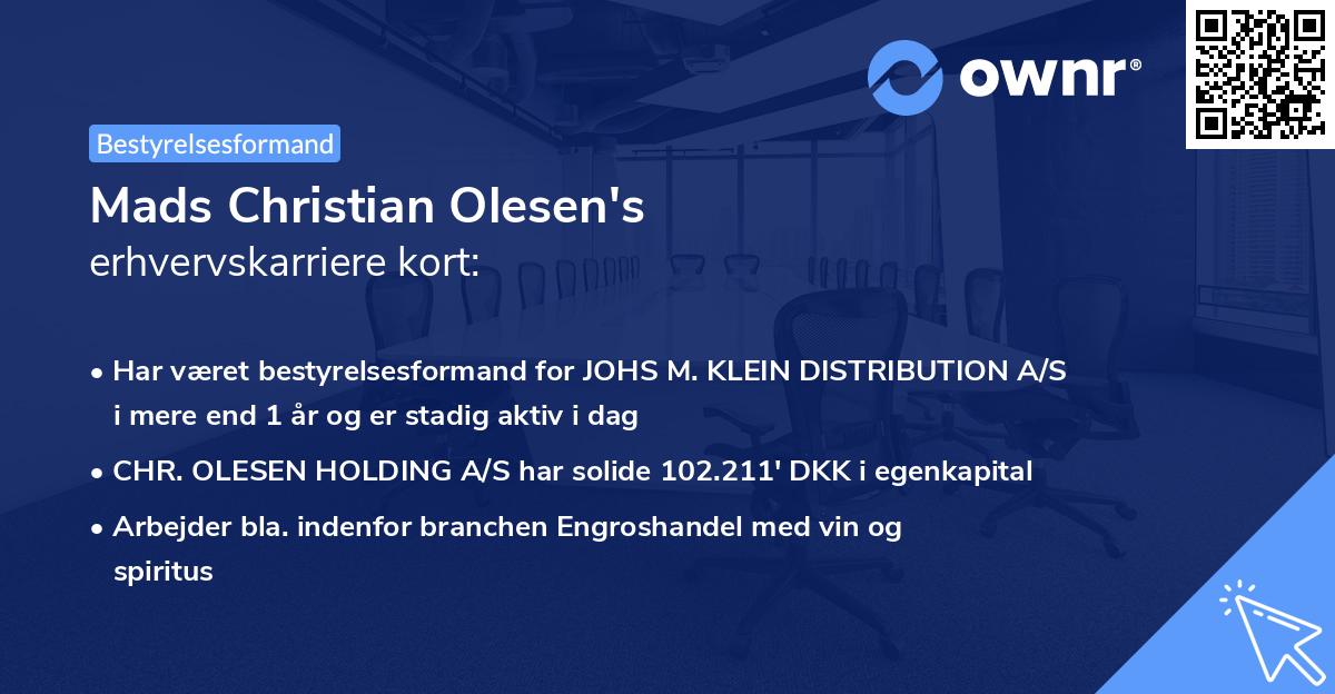 Mads Christian Olesen's erhvervskarriere kort