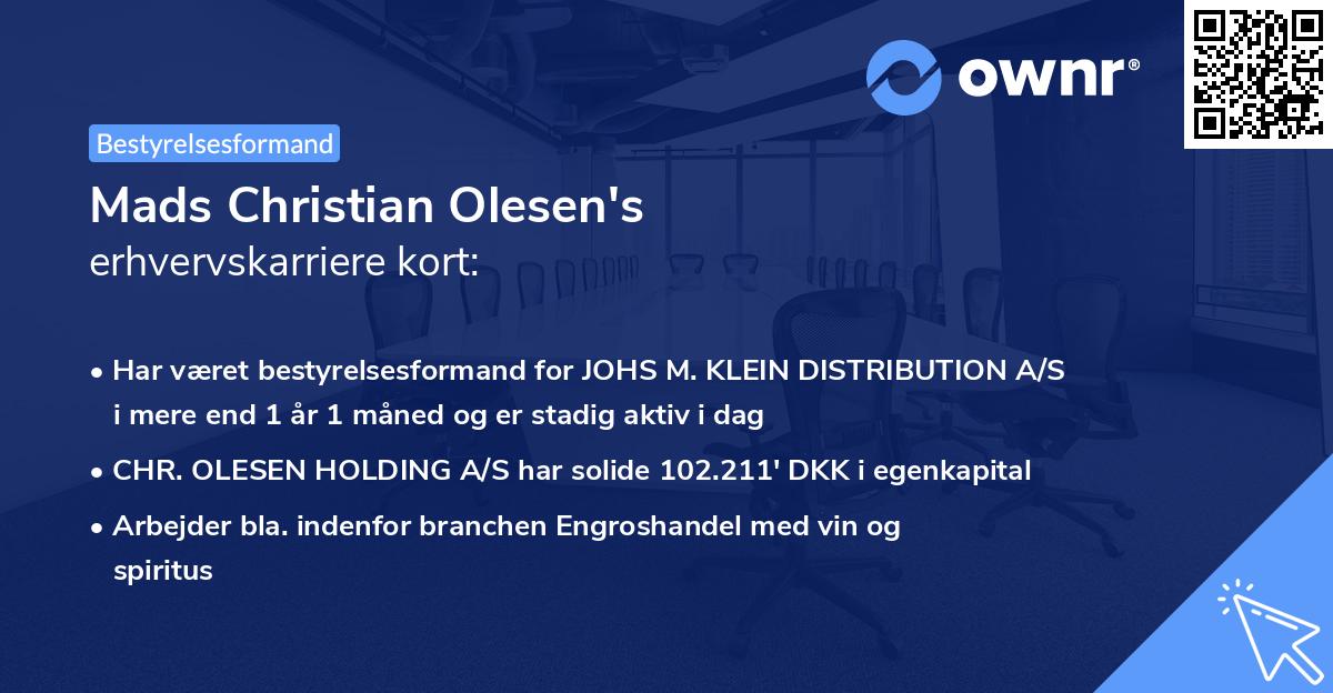 Mads Christian Olesen's erhvervskarriere kort