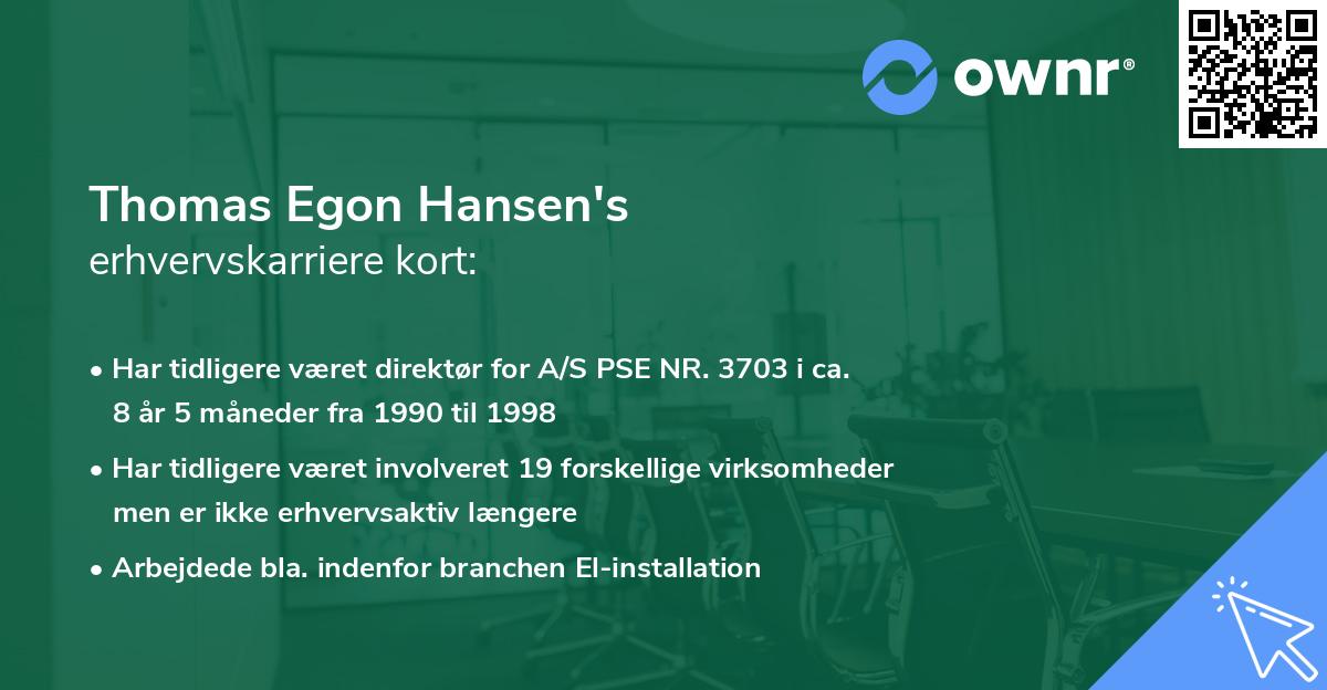 Thomas Egon Hansen's erhvervskarriere kort