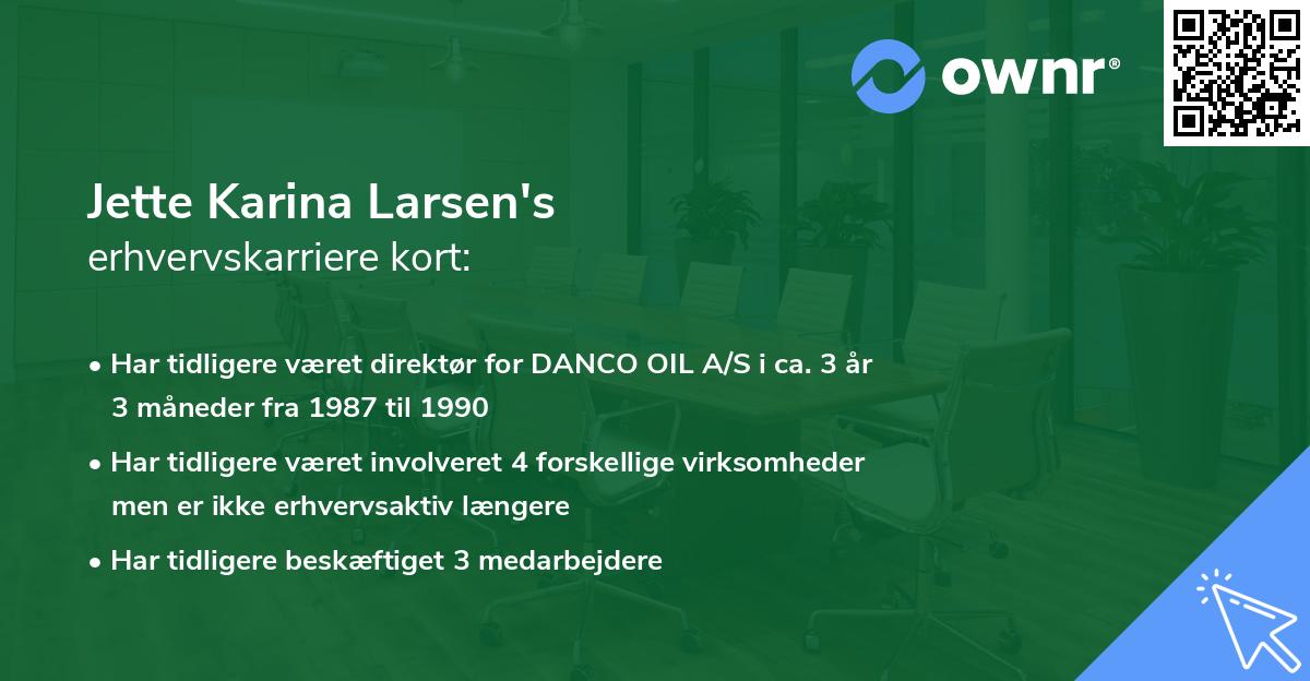 Jette Karina Larsen's erhvervskarriere kort